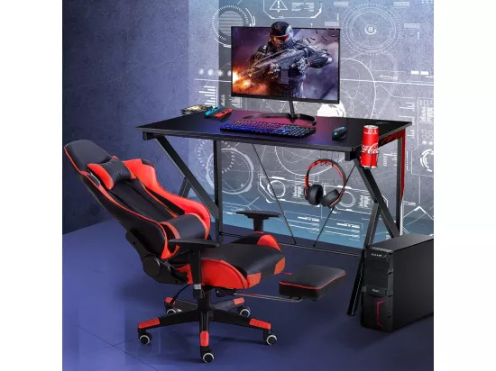 Bureau Gamer Bureau de Jeu pour Gaming avec Stockage Vidéo, Porte-Gobelet et Crochet 115 x 73 x 76,5 CM