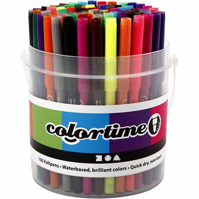 Colortime Tusj med 2 mm Filtspiss, Miksede Farger, 100stk