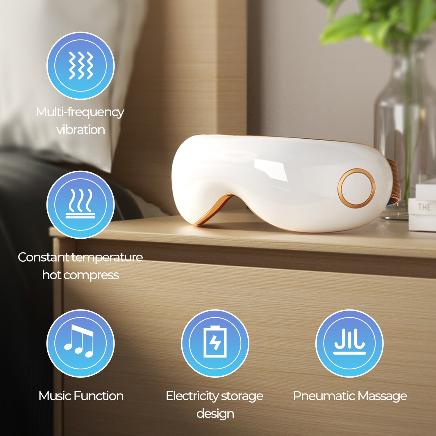 Aspria Augenmassagegerät mit Wärme Vibration Kompression, LED-Anzeige, 5 Modi, Musik, wiederaufladbar, Eye Massager Augenbrille für überanstrengte Augen, Geschenk für Frauen Männer Freunde Familie