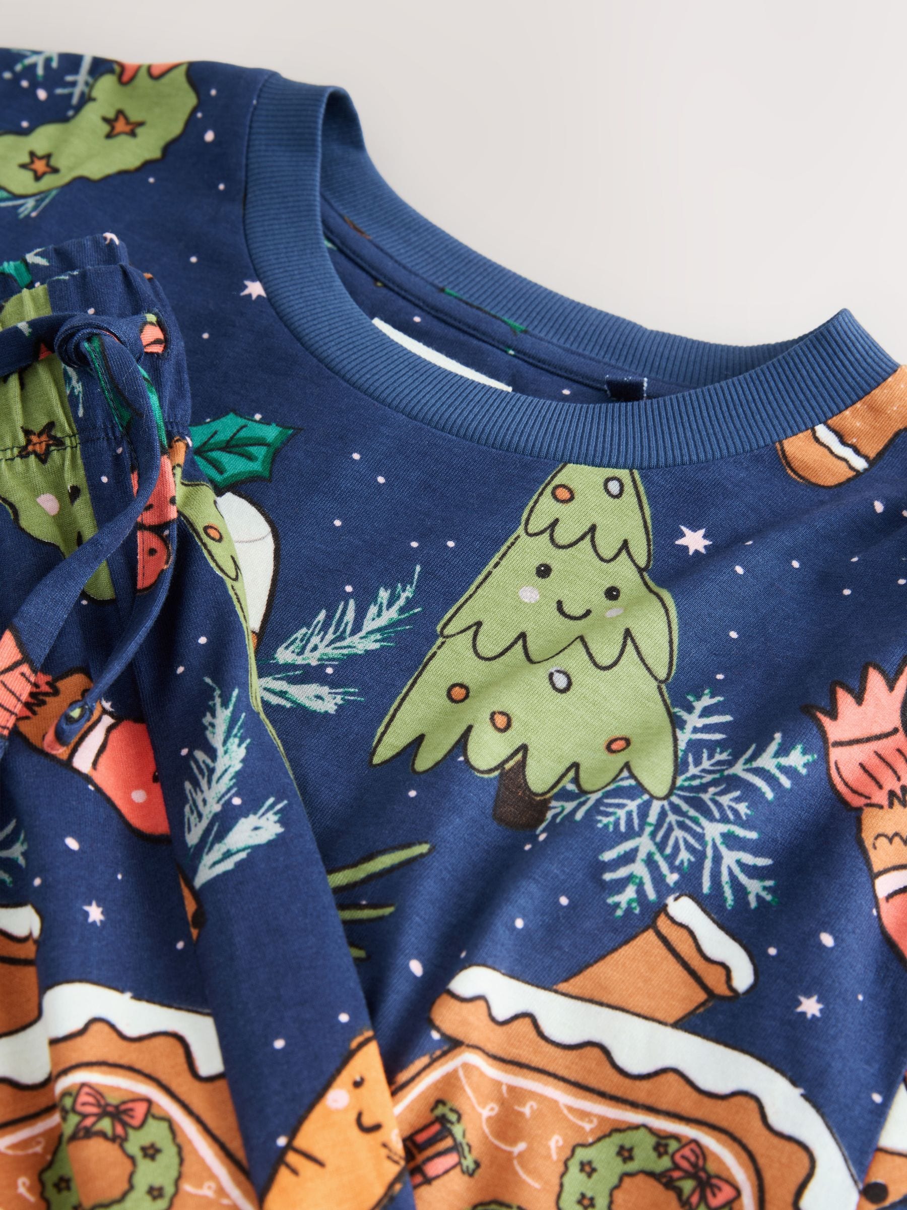 Marineblauw met pudding - Bijpassende familie Kerstmis Pyjama's met Lange mouwen