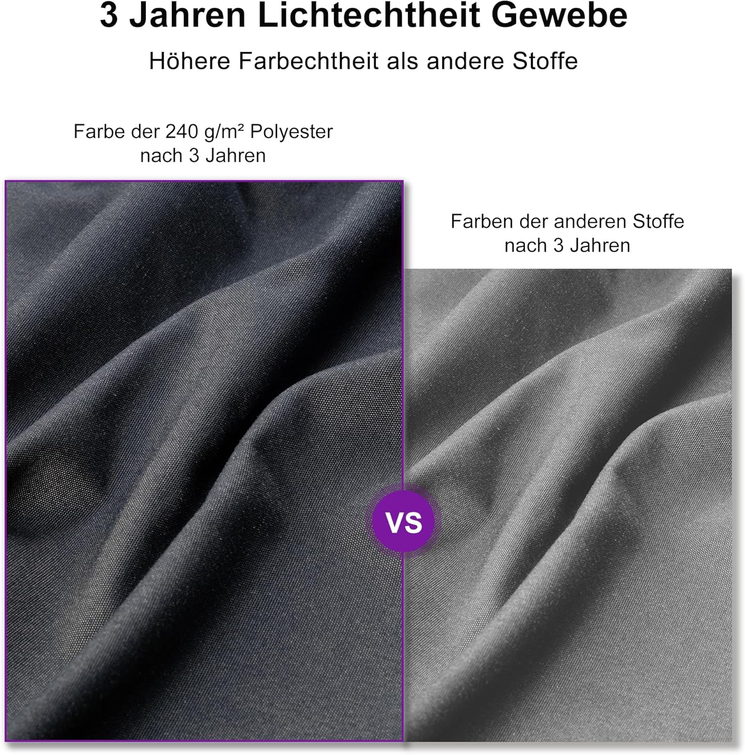 PURPLE LEAF Ampelschirm 300 x 300 cm Sonnenschirm aus Acrylimitat, Gartenschirm mit Kurbel, Gestell Aluminium, 360° Rotation, Wasserabweisend, Sonnenschutz UV50+, Graphitgrau
