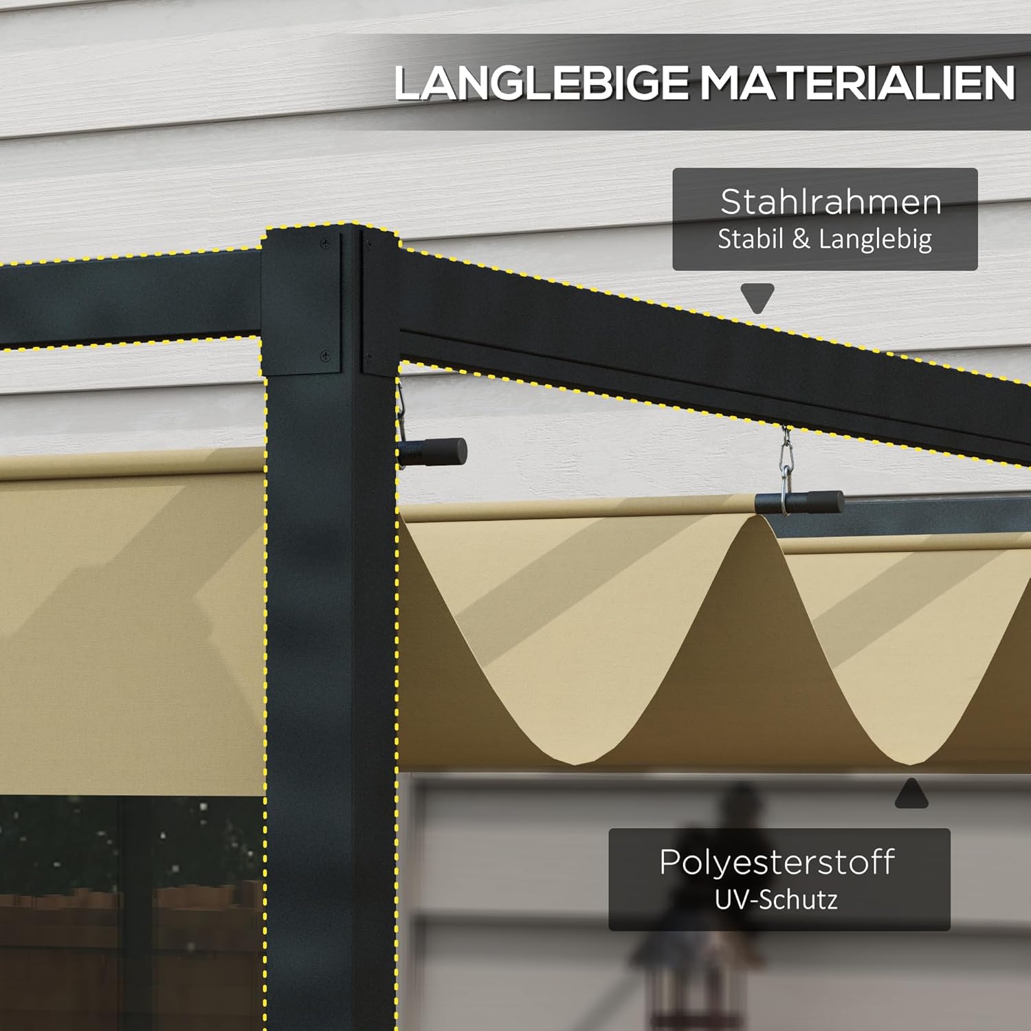 Outsunny Pergola 3x2m Garten Pavillon, Terrassendachung aus Metall, Gartenpavillon mit verstellbares Dach, Freistehend, Sonnenschutz für Terrasse und Garten, Khaki