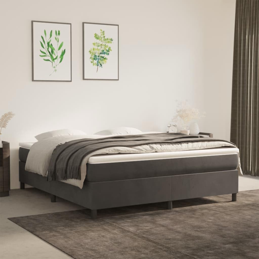vidaXL Boxspringbettgestell, Polsterbett Bett für Schlafzimmer, Bettrahmen mit Lattenrost Stützbeinen, Schlafzimmerbett Doppelbett, Dunkelgrau 160x200cm Samt