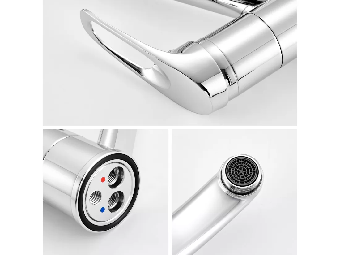 2pcs Mitigeur d'Evier, Robinet Cuisine Orientable à 360°,Les Conduites d'eau Chaude/Froide et Les Accessoires Sont Complets,en Laiton,Chromé