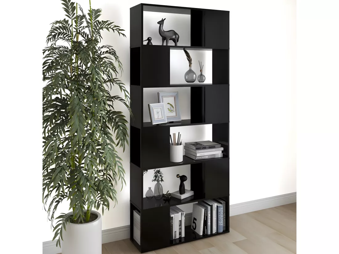 Bibliothèque/Séparateur de pièce Noir 80x24x186 cm Aggloméré