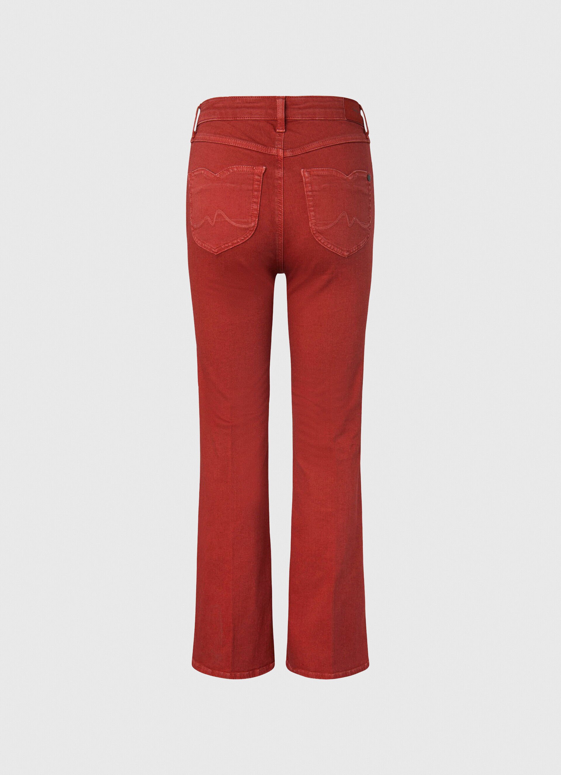 Calça flare com 5 bolsos - vermelho estúdio