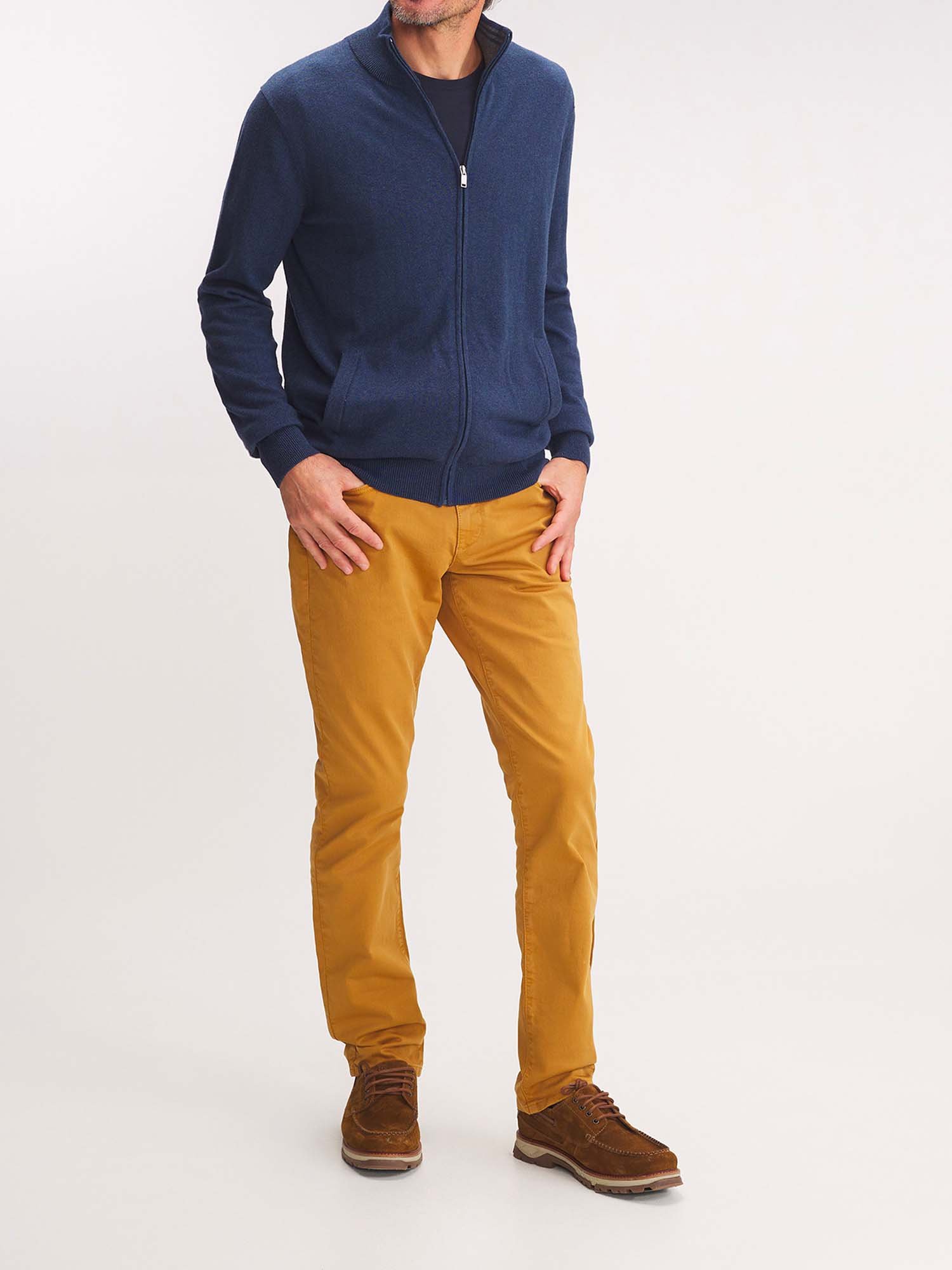 Gilet Homme Zippé Laine Coton Bleu