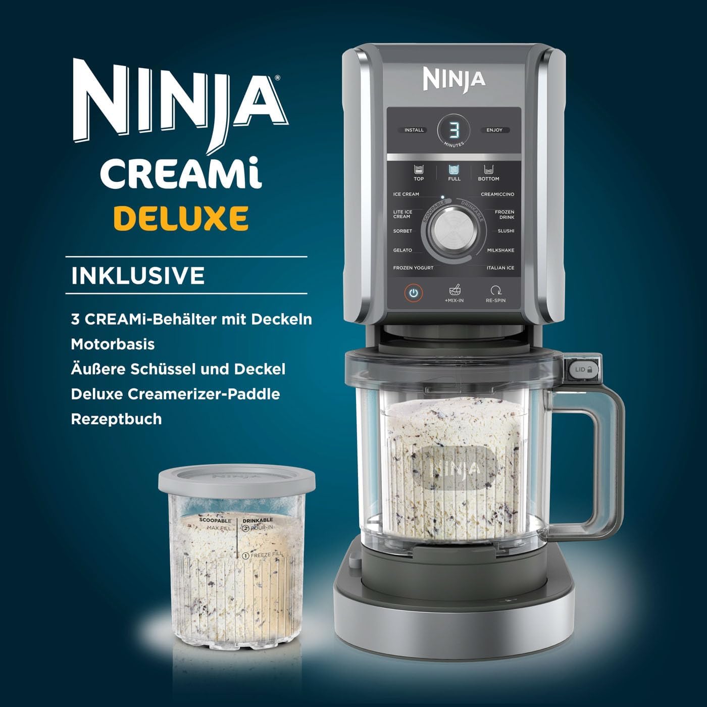 Ninja CREAMi Deluxe Ice Cream Maker with 3 Containers, 10 Functions