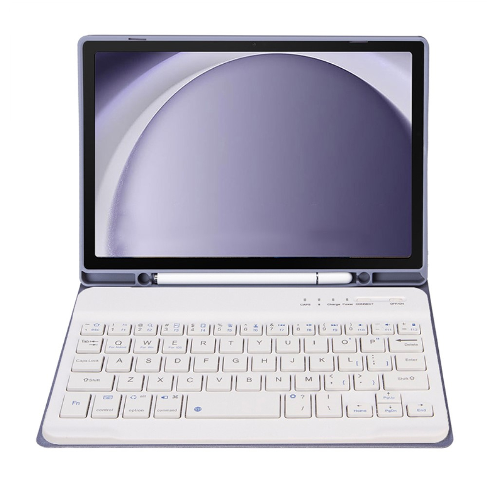 Samsung Galaxy Tab A9 Leder Tasche mit abnehmbarer Bluetooth Tastatur Keyboard   S-Pen Halterung (QWERTY) - Lila