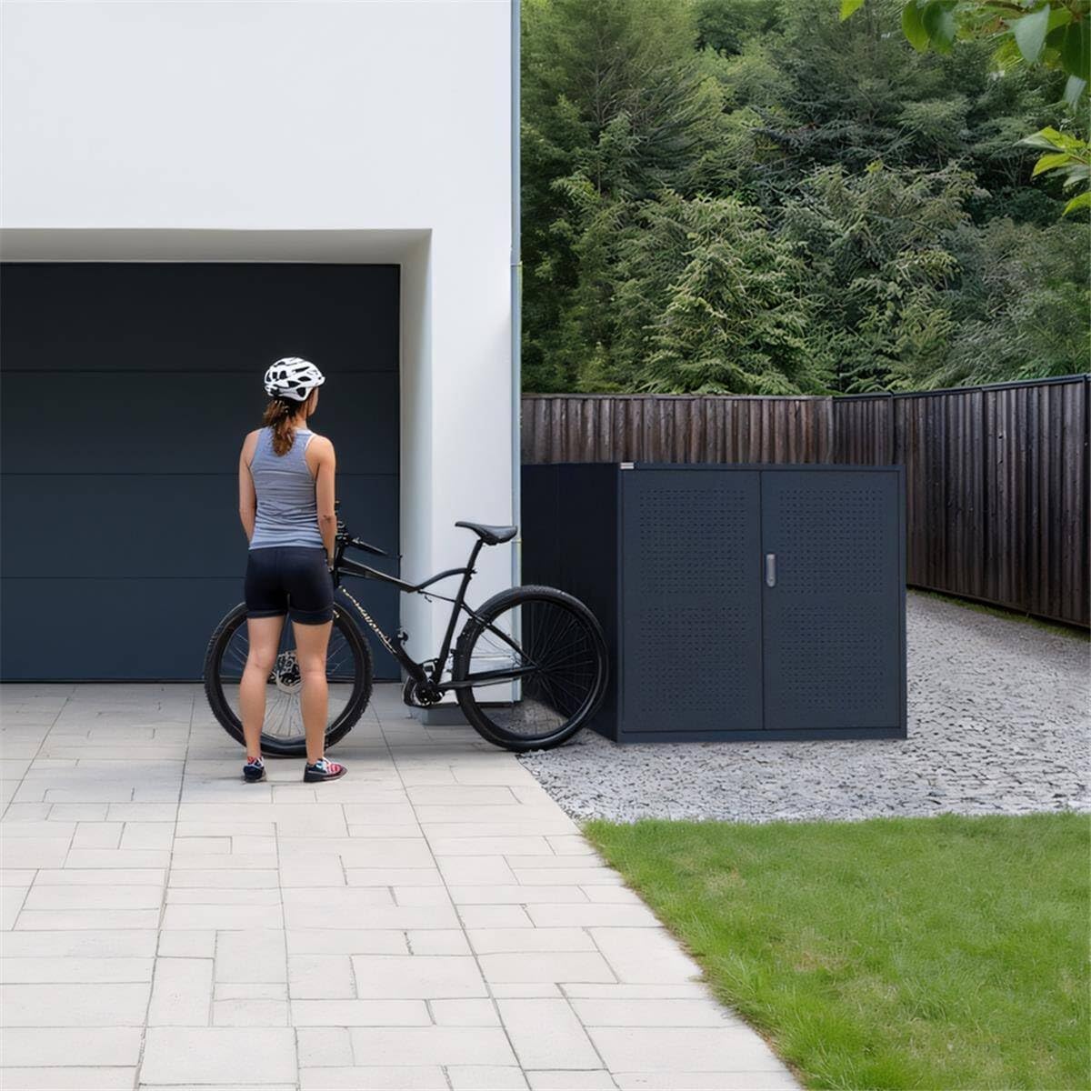 Metzler Fahrradgarage für 2 fahrräder Wetterfest | Fahrradbox für Zwei Fahrräder mit Führungsschienen aus pulverbeschichtetem Stahl in RAL 7016 Anthrazit | 130,00 × 125,00 × 204,00 cm