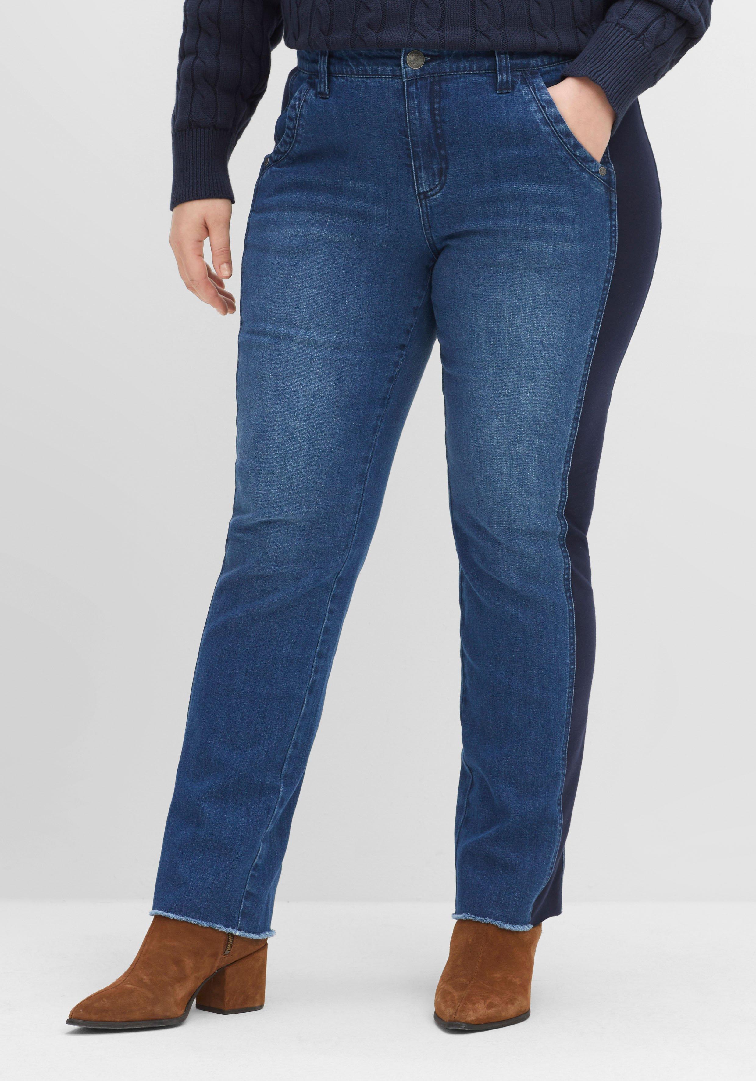Gerade Jeans mit Jersey-Einsätzen seitlich am Bein