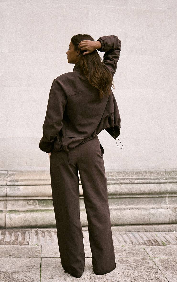 Marron Foncé Pantalon Droit Peau De Pêche