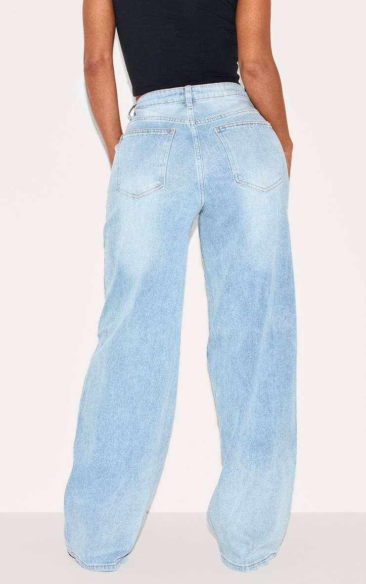 Light Blue Wash Jean Droit Taille Haute Stretch Sablier Sculptant