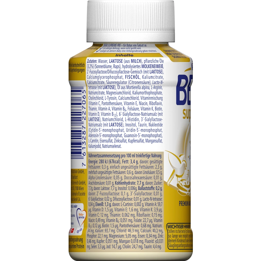 Nestlé BEBA SUPREME Pre Anfangsmilch Portionsflaschen 200ml von Geburt an