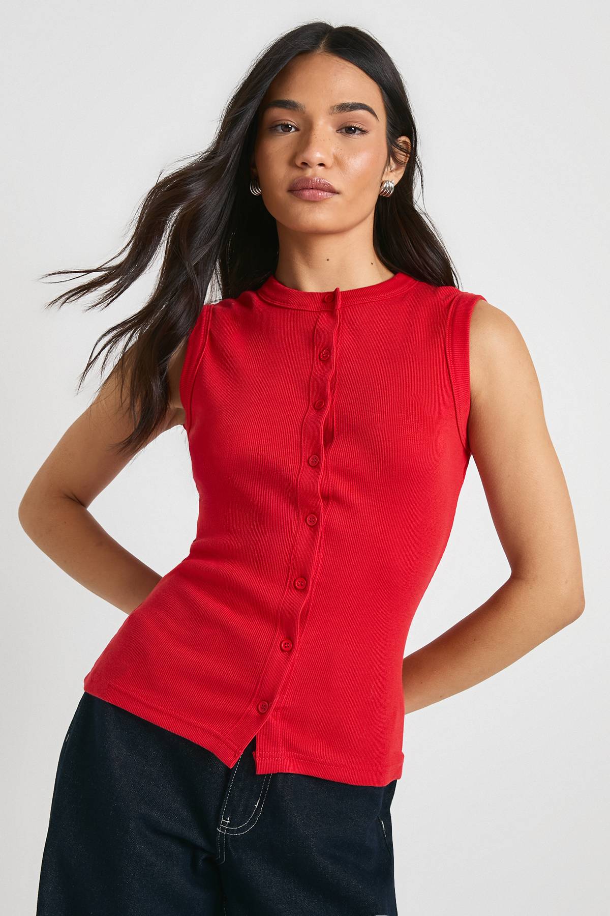 boohoo Haut long boutonné à l'avant en tissu côtelé