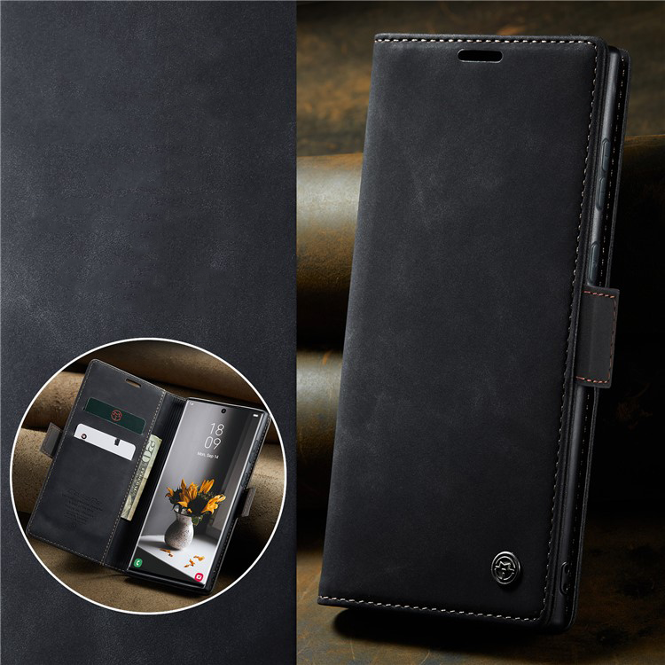 Samsung Galaxy S24 Ultra Leder Tasche Flip Wallet Etui mit Kartenfächern - Schwarz