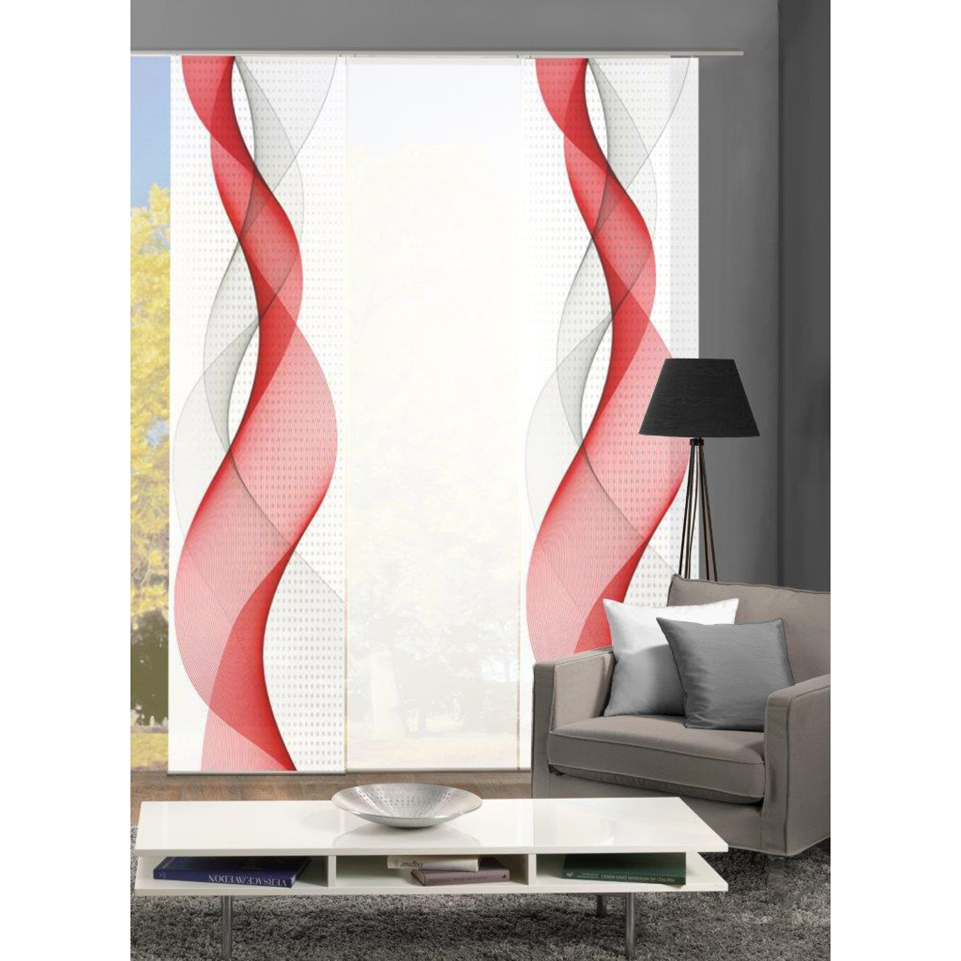 3-teiliges Schiebevorhang-Set OPALIA - rot - je 60x245 cm
