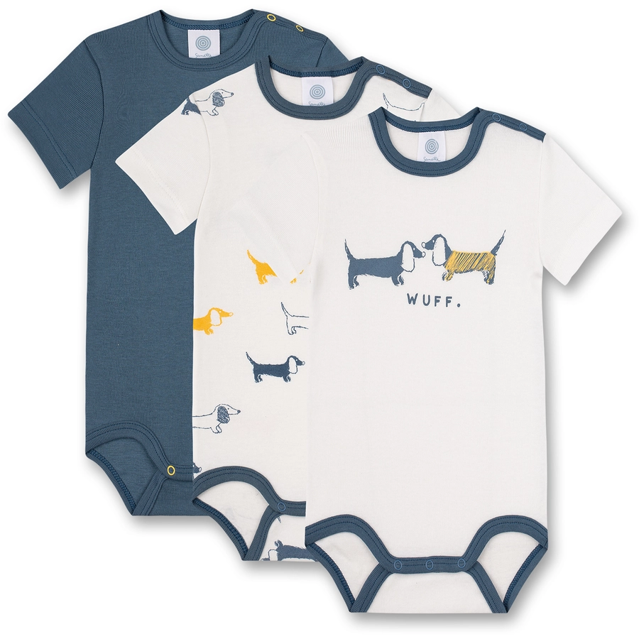 Sanetta Body 3er-Pack OffwhiteBlau Dackel