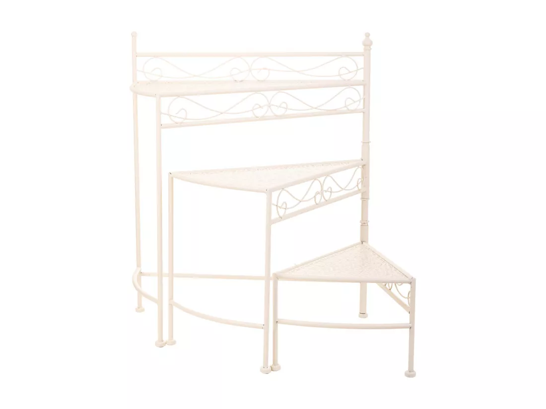 Support de pot de fleurs en fer forgé à 3 niveaux, blanc, 55x30x61h cm