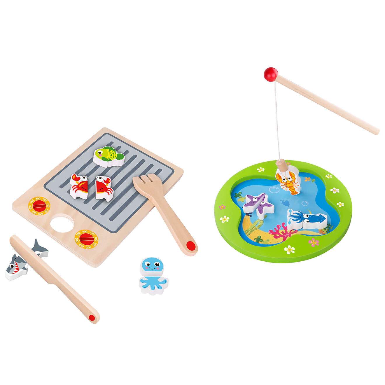 Tooky Toy Jeu de pêche & de grillades en bois multicolore - 3 ans et +