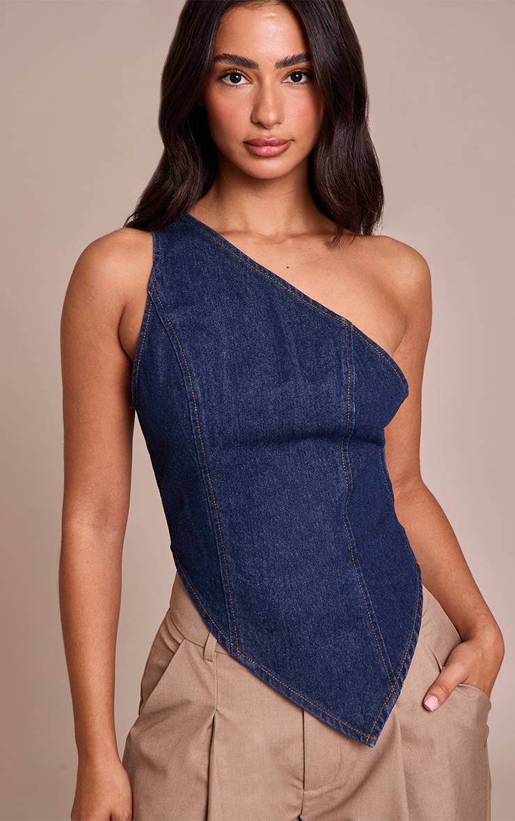 Bleu Indigo Top Asymétrique En Denim Petite