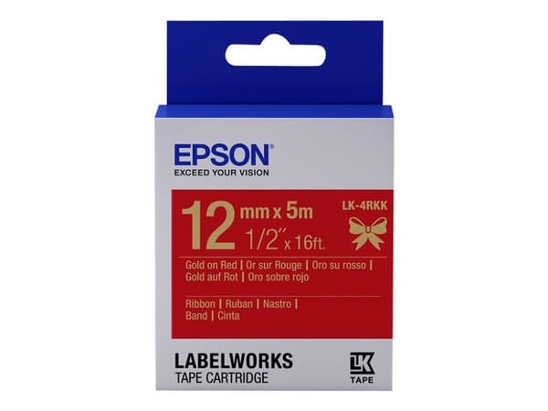 Epson LabelWorks LK-4RKK - Sateng - gull på rødt - Rull (1,2 cm x 5 m) 1 kassett(er) båndtape - for LabelWorks Cable and Wiring Kit, LW-1000, 600, 70