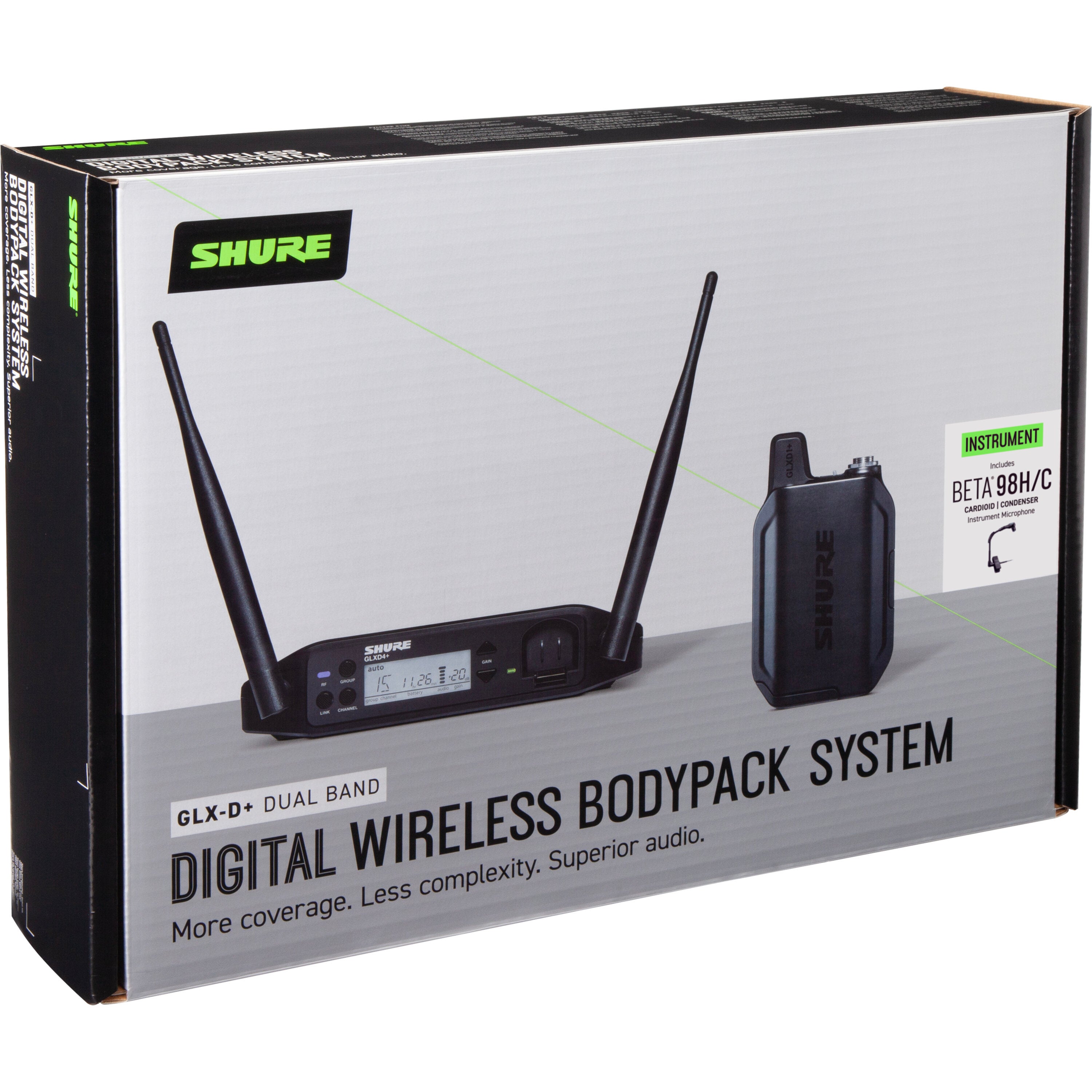 Shure GLXD14+/B98 digitaal draadloze instrumentmicrofoon