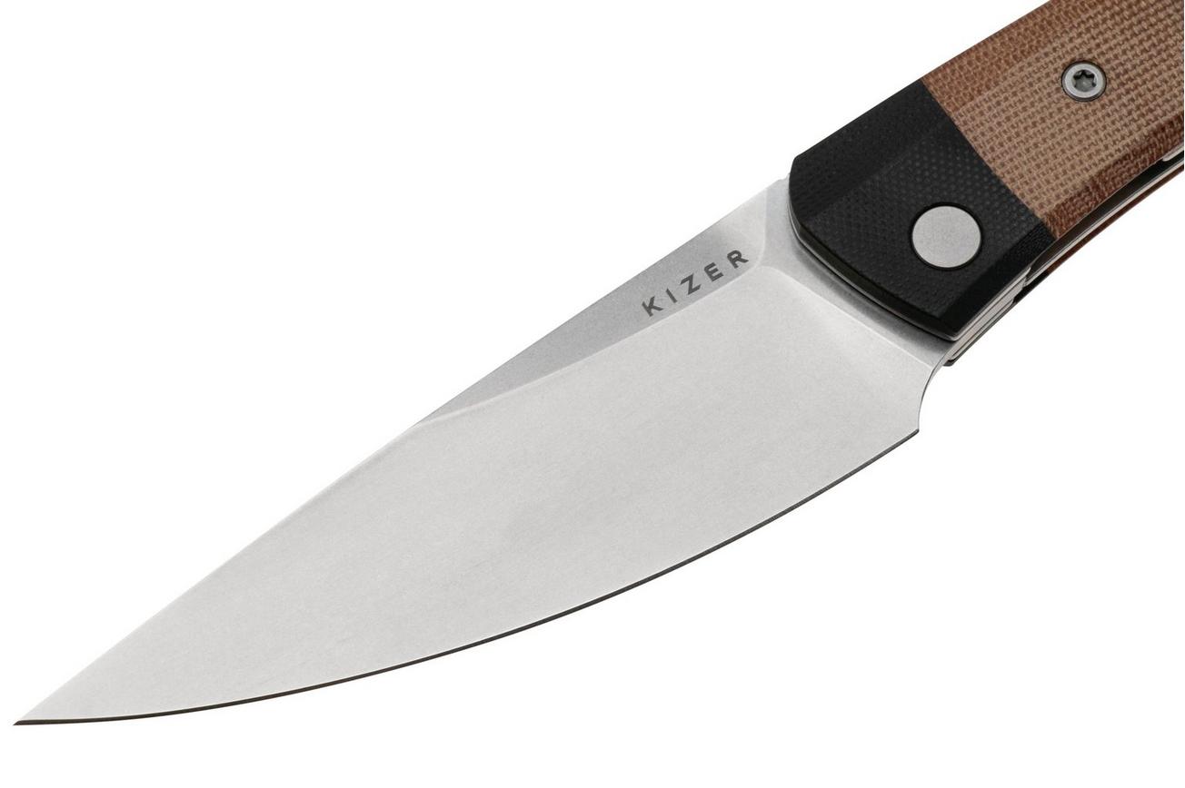 Kizer Vanguard Momo V4663A2 Satin Nitro-V, Black G10/Natural Micarta zakmes, Vladimir Legachev design