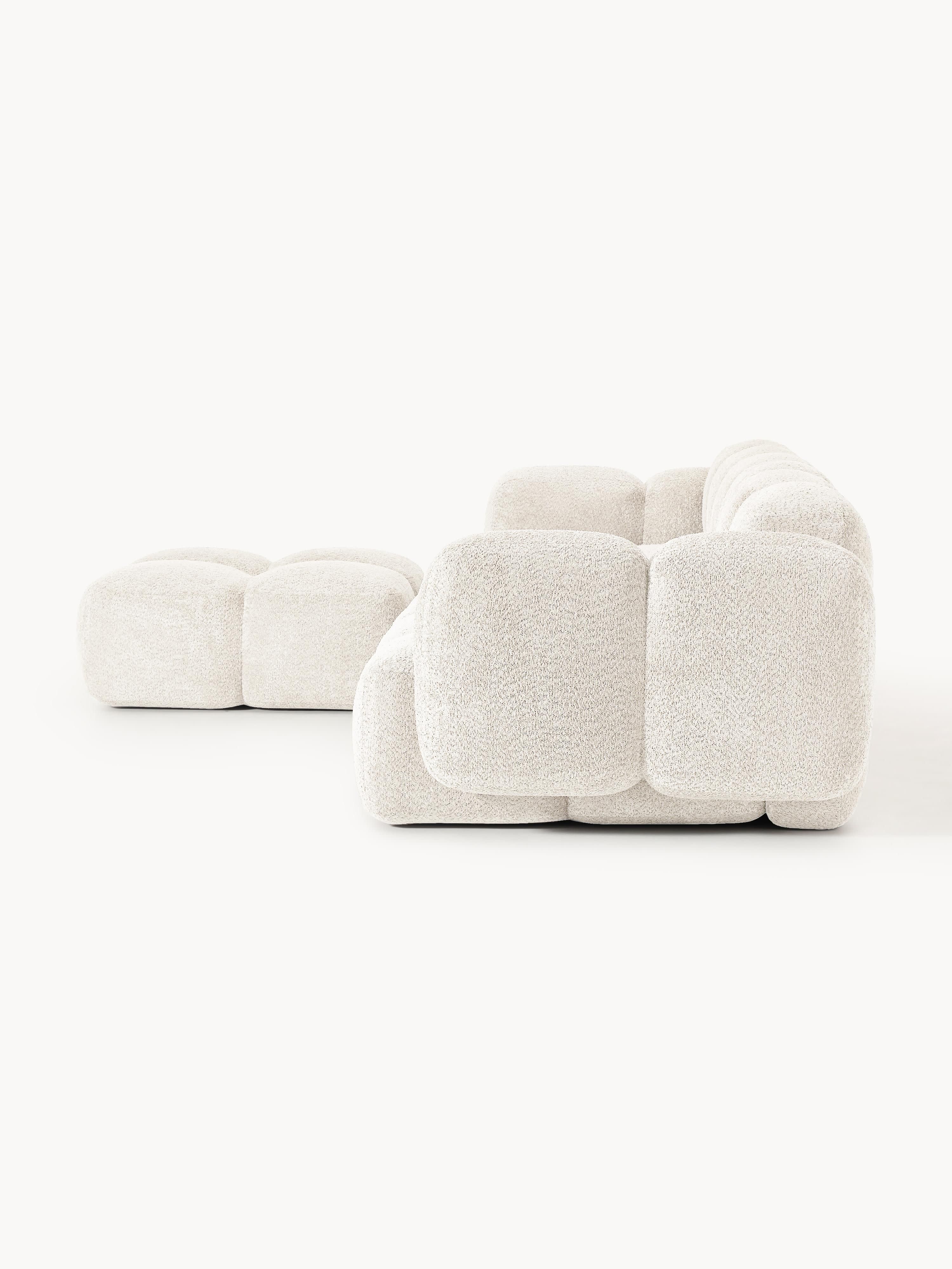 Modulaire bank Tayla (4-zits) van teddy bouclé met poef (links/rechts)