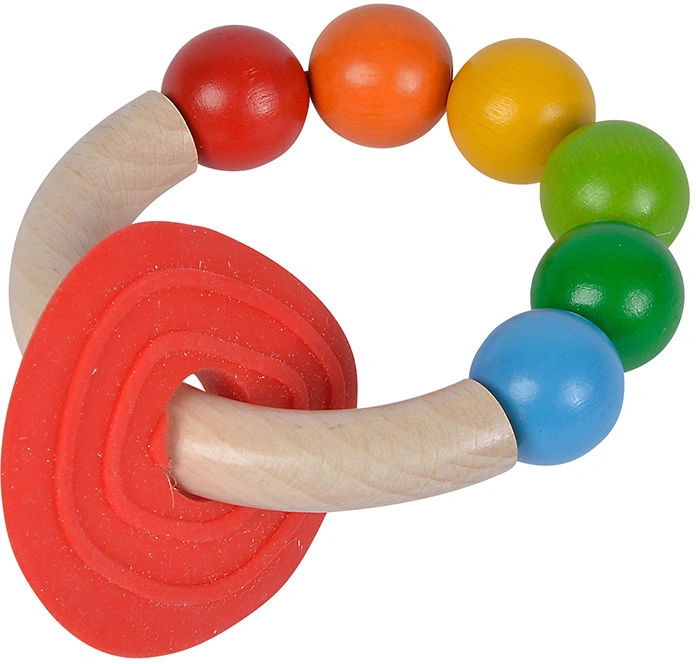Holz-Greifling BUNTE KUGELN mit Beißplatte