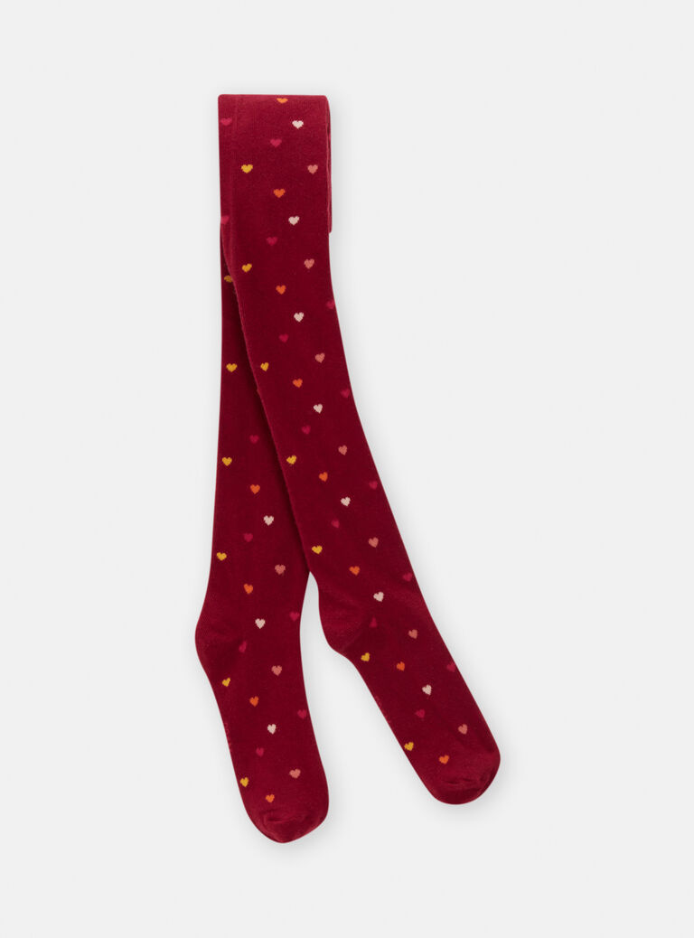 Collant prune à motif coeur pour fille
