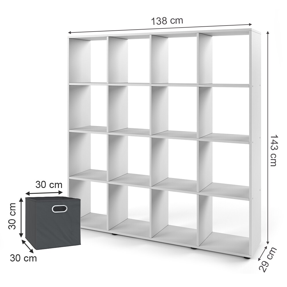 Raumteiler Bücherregal Standregal 16 Fächer Weiß Karree Faltboxen Regal Vicco