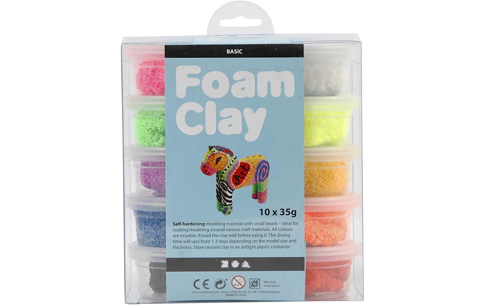 Modellier-Set Foam Clay Basic MehrfarbigSelbsthärtende Modelliermasse mit winzigen Styroporkügelchen