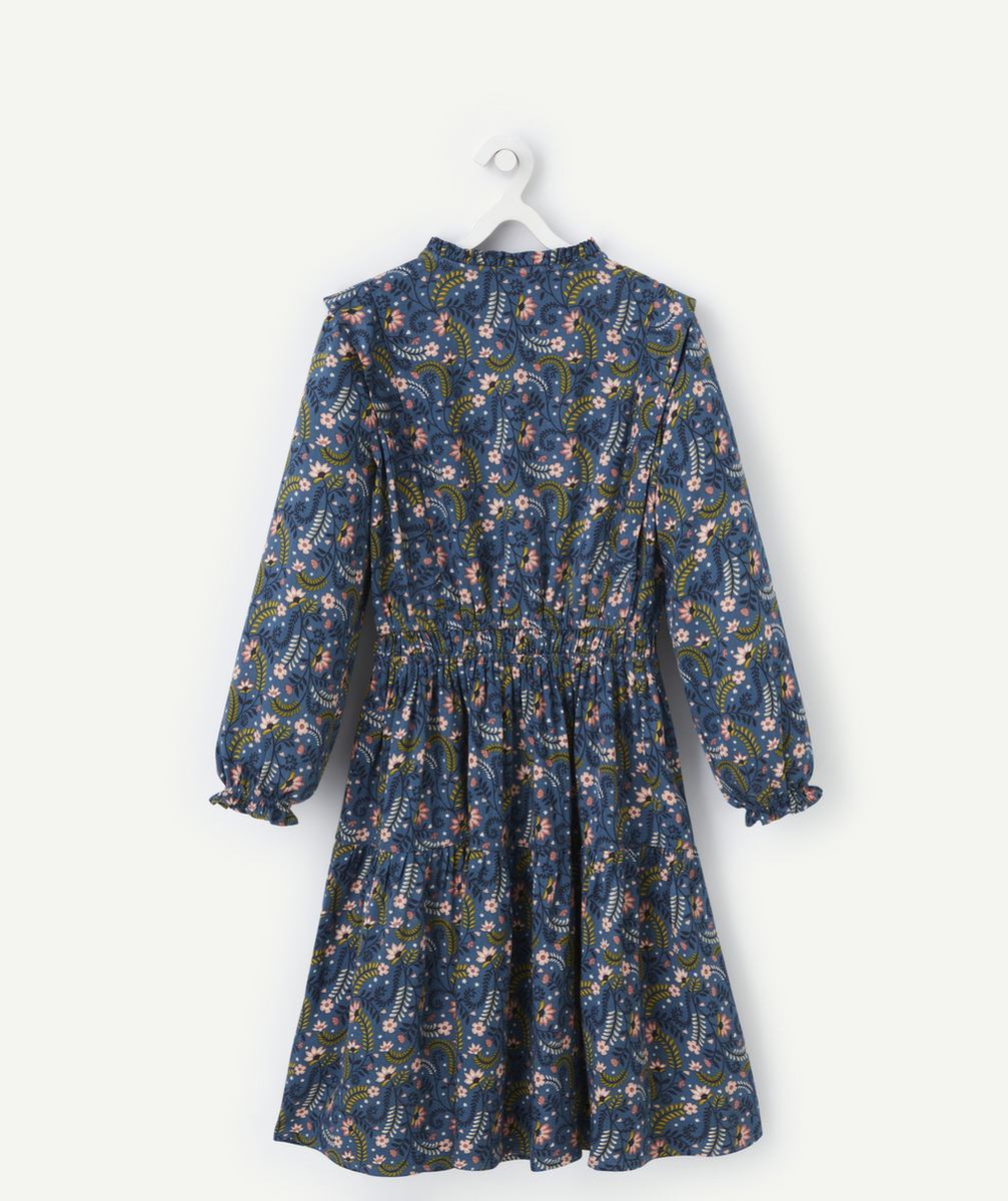 ROBE FILLE EN VISCOSE RESPONSABLE BLEU CANARD IMPRIMÉ FLEURI