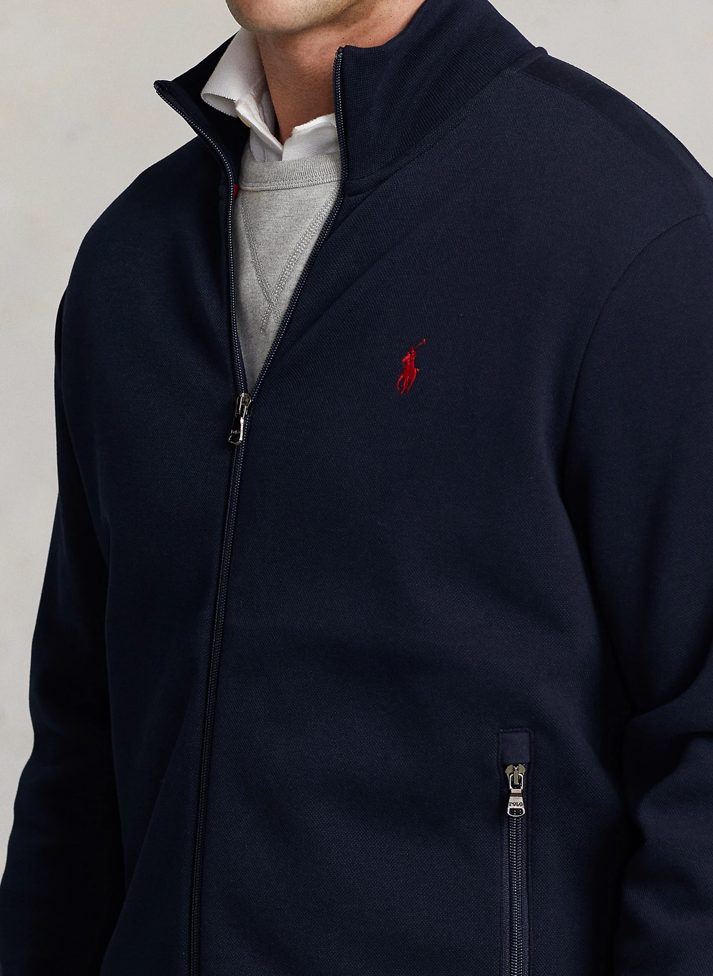 Gilet droit col montant en coton mélangé | Bleu