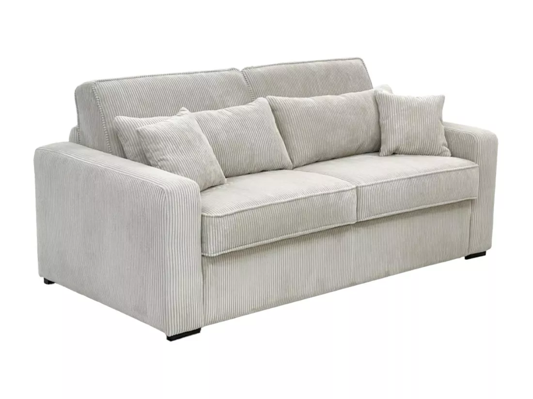 Canapé 3 places convertible express en velours côtelé beige - Couchage 140 cm - Matelas 16 cm - MONDOVI