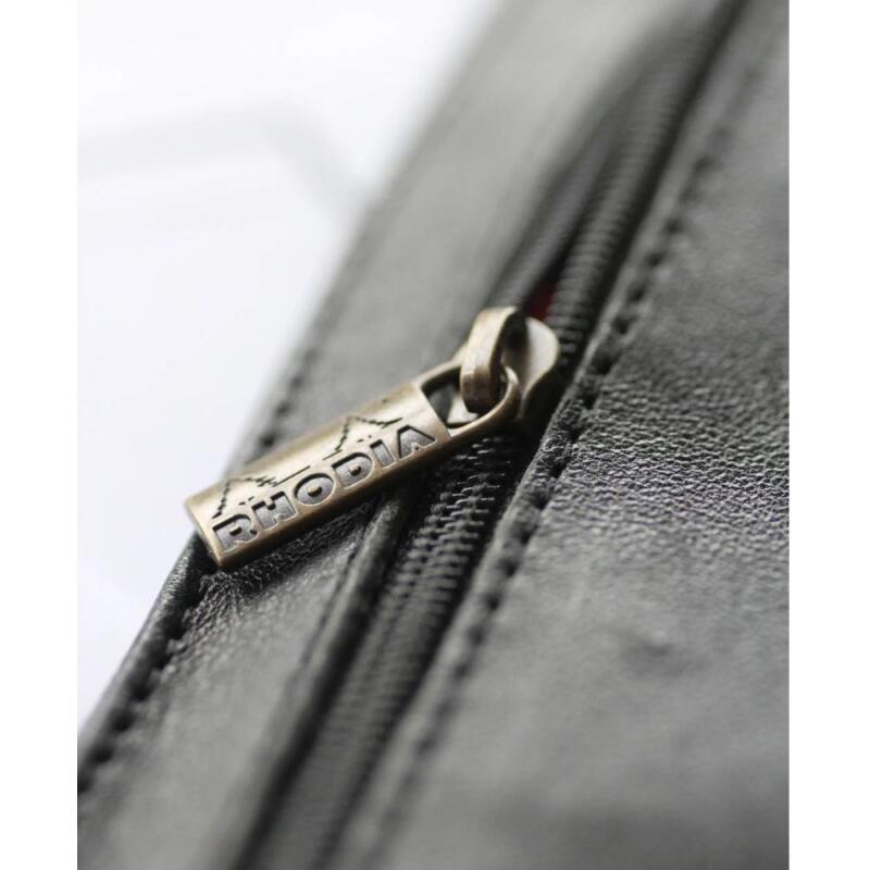 Rhodia ePURE trousse plate cuir véritable 22x8,5 cm - Noir