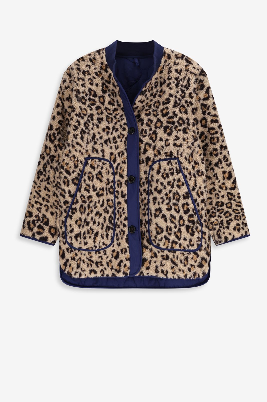 Bruine teddy jas met leopard print