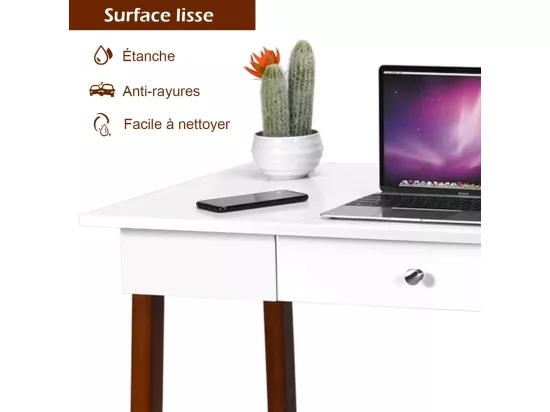 2 en 1 Bureau Informatique Table Coiffeuse avec Grand Plan de Travail, Tiroir et Espace de Rangement en Bois 106,5 x 50 x 75,5CM Capacité de Poids 54KG Design Moderne