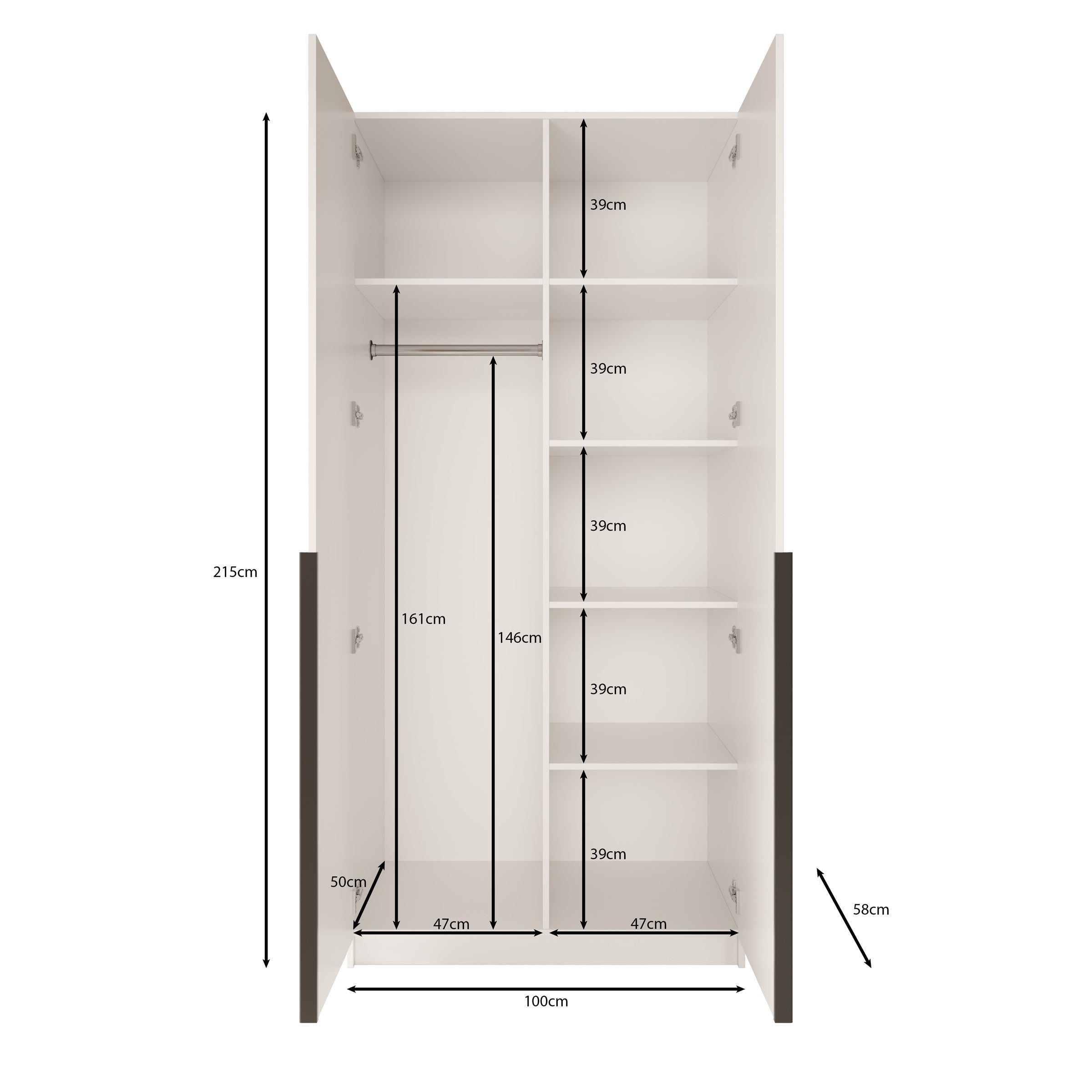 Meubella - Kledingkast Bruno - Wit - 100 cm