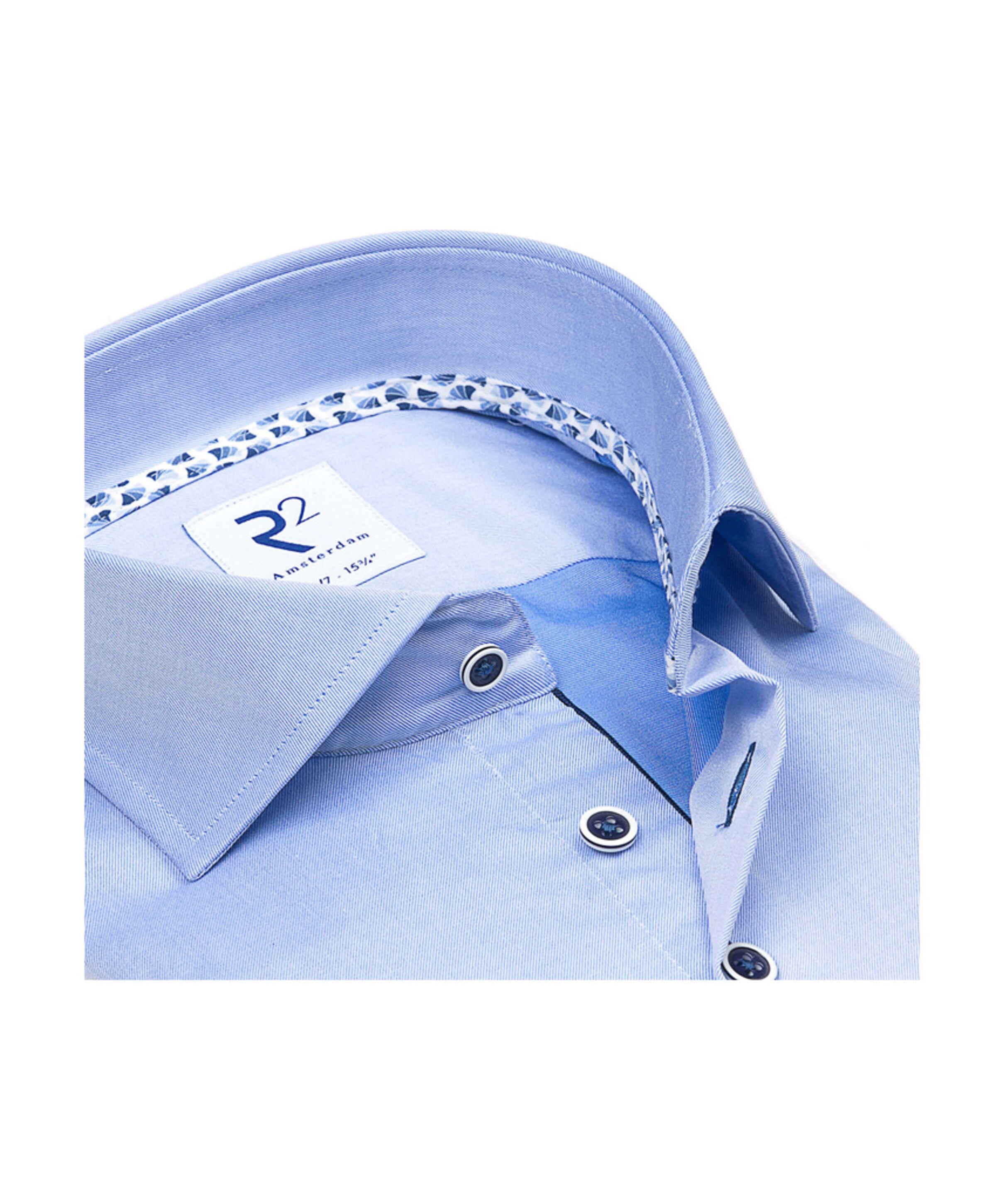 R2 Amsterdam Heren overhemd extra lange mouw blauw