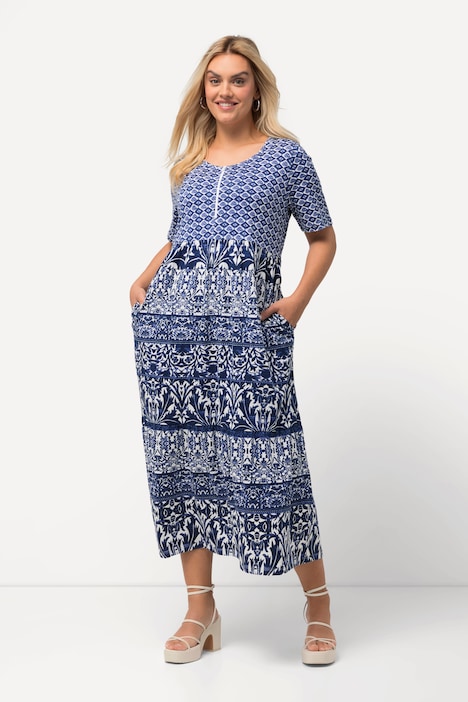 Midikleid, A-Linie, Rundhals, Zipper, Halbarm
