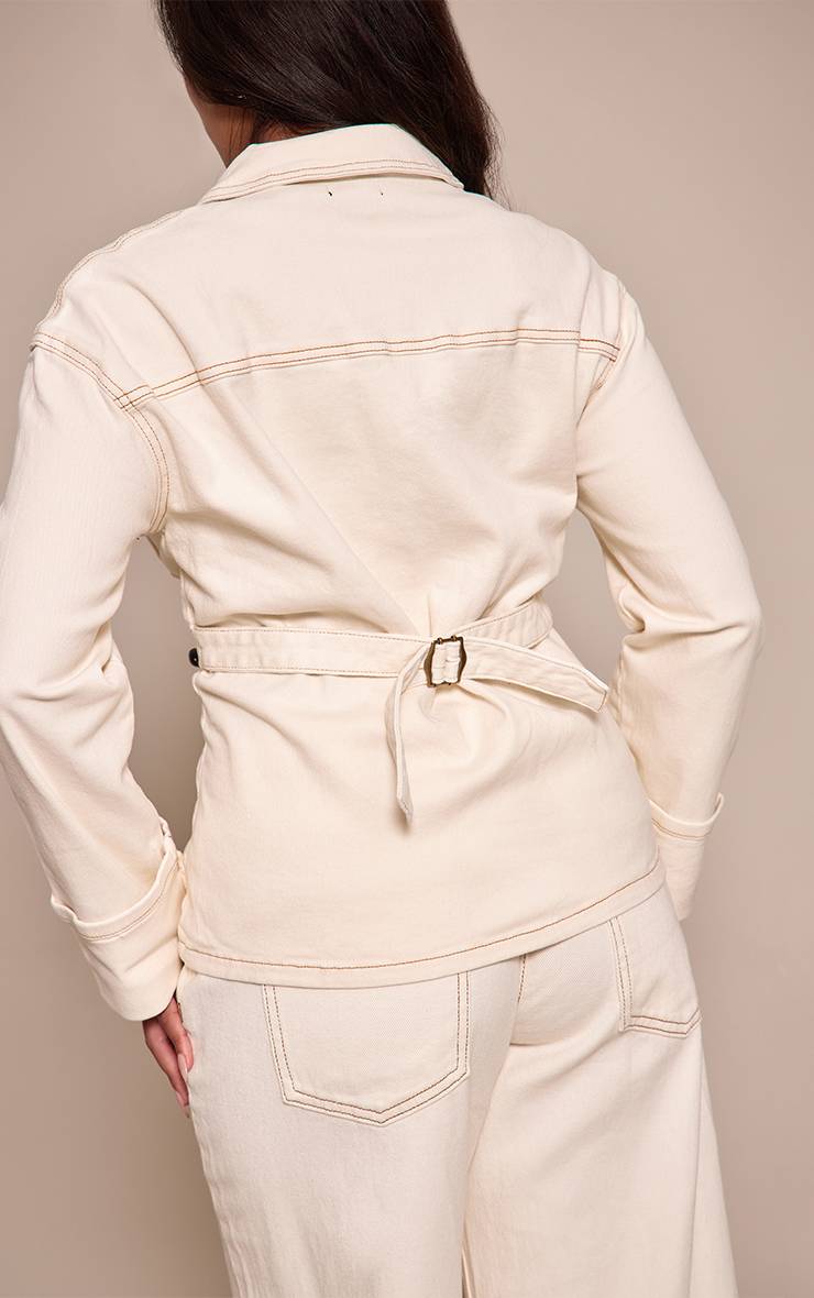 Ecru Veste En Denim Stretch Shape À Manches Retroussées Et Dos Ajustable