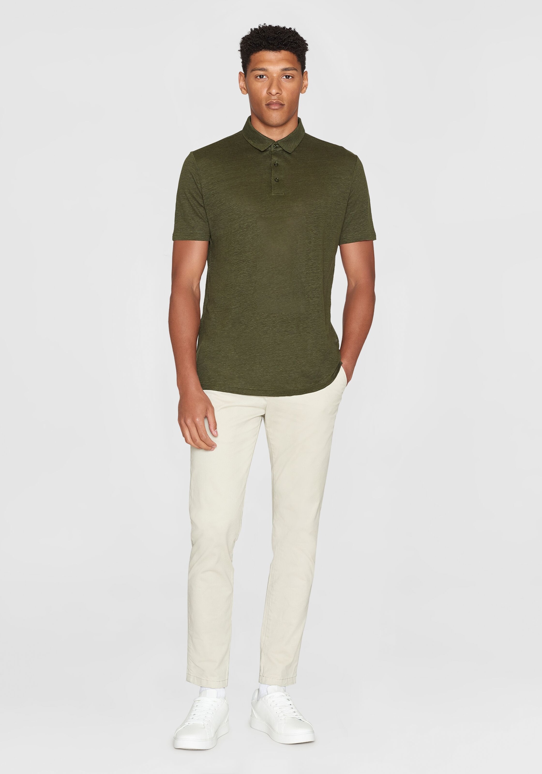 Knowledge Cotton Apparel Leinen Poloshirt Forrest Night