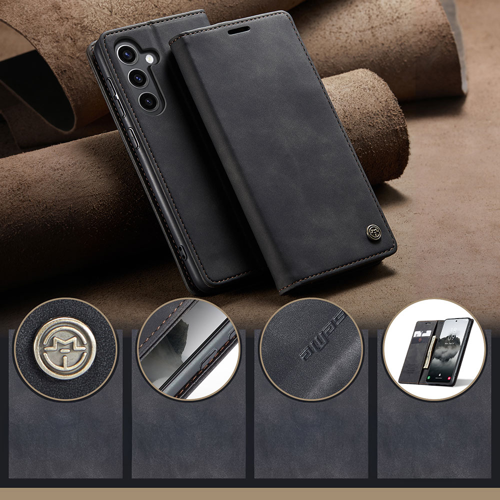 Samsung Galaxy S24 FE Leder Tasche Flip Wallet Etui mit Kartenfächern - Schwarz
