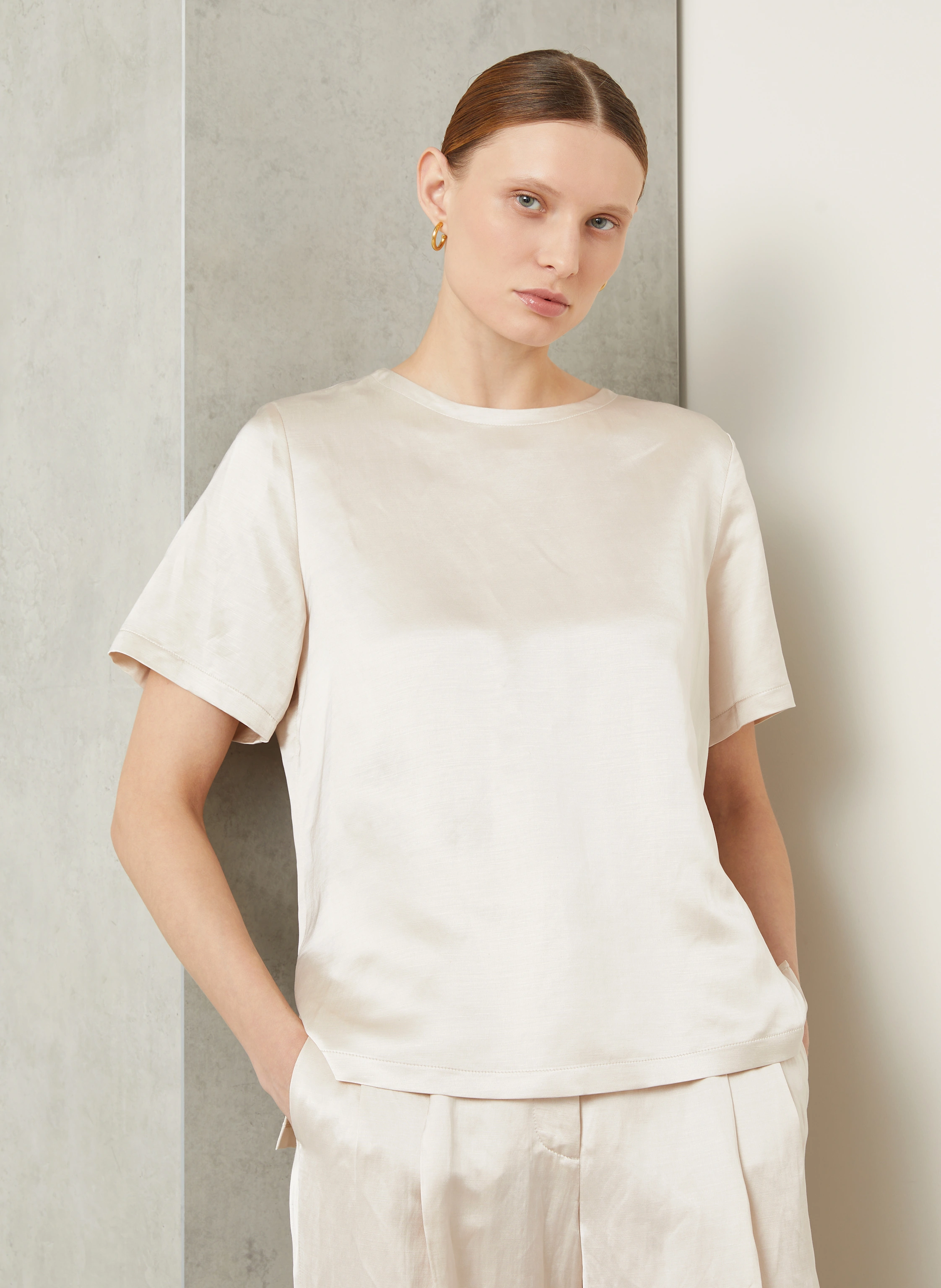 IRIS von ARNIM Blusenshirt LUA aus Satin mit Leinen