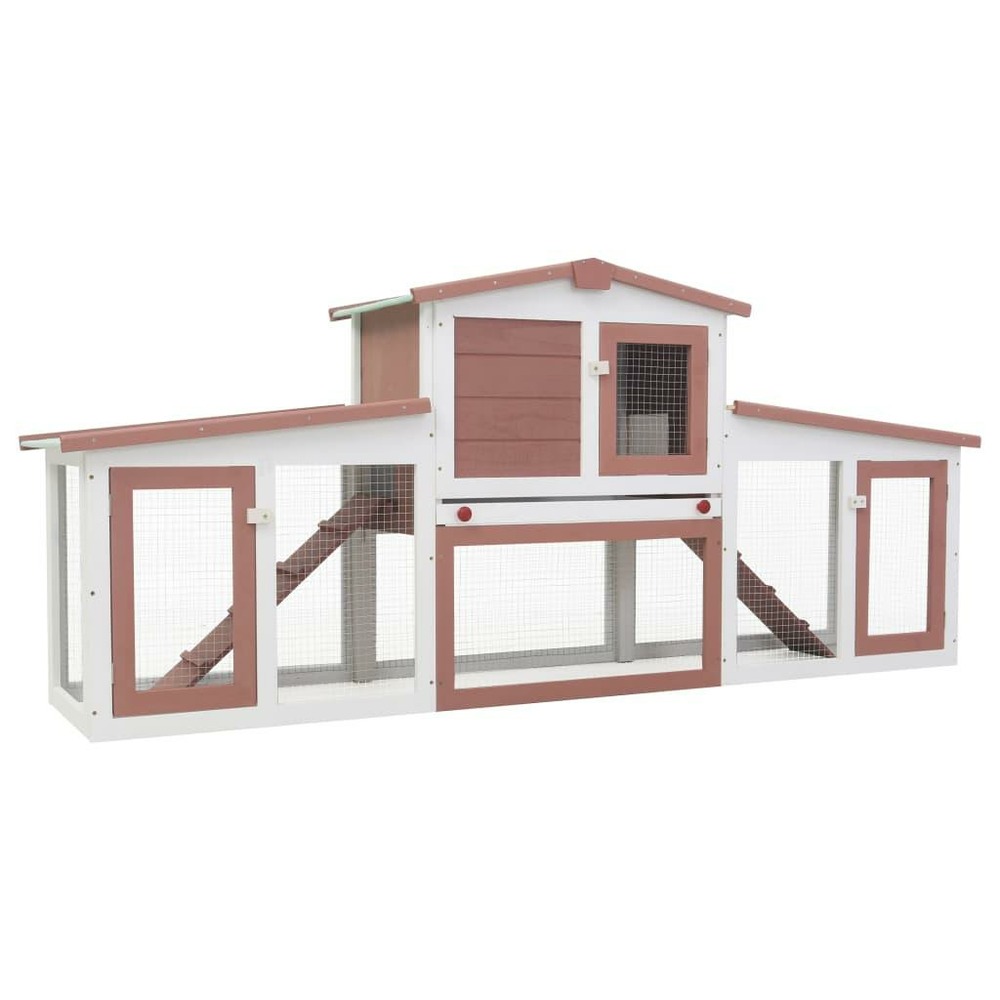 Clapier cage large d'extérieur 204 x 45 x 85 cm bois marron et blanc