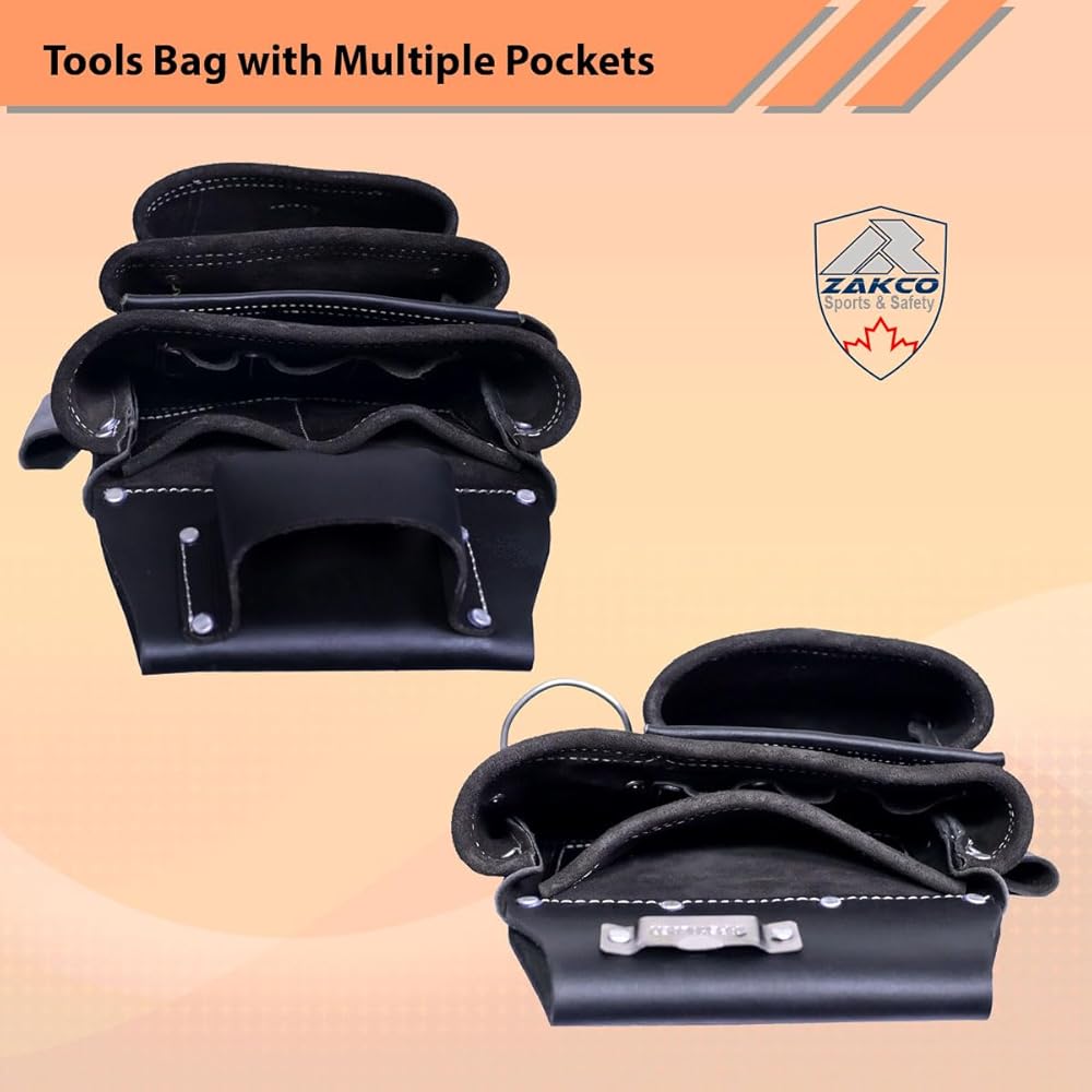 ZAKCO PRO-19 Ceinture à outils en cuir véritable, multi-poches, ceinture à outils de charpentier, pochettes en cuir réglables, ceinture à outils pour charpentier, bricoleur et couvreur : Bricolage