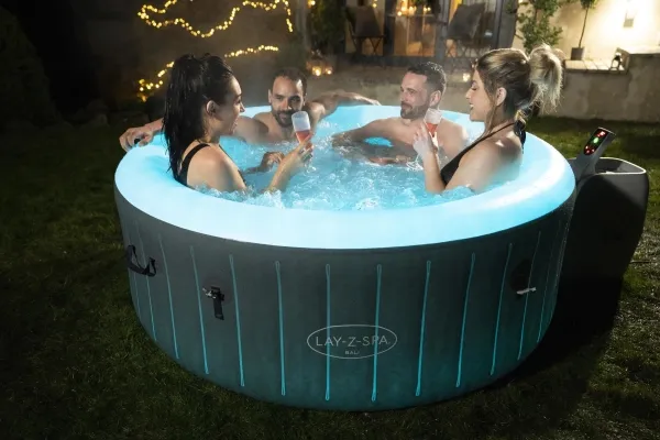 Bestway 60009, 669 L, 4 person(er), Rund, Boble/Jet massage, Acrylonitrilbutadienstyren, PVC, Grå, Hvid
