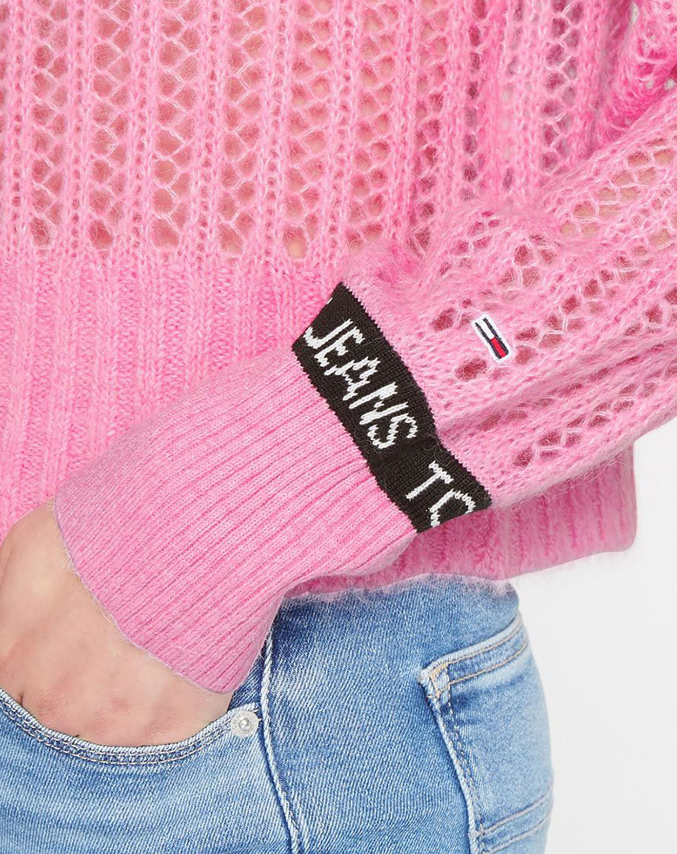 Tommy Jeans Pull en Laine mélangée lightweight stripe rose/blanc